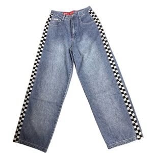 Vintage 90s Revolt Blue Jeans with Checkered Side Stripe